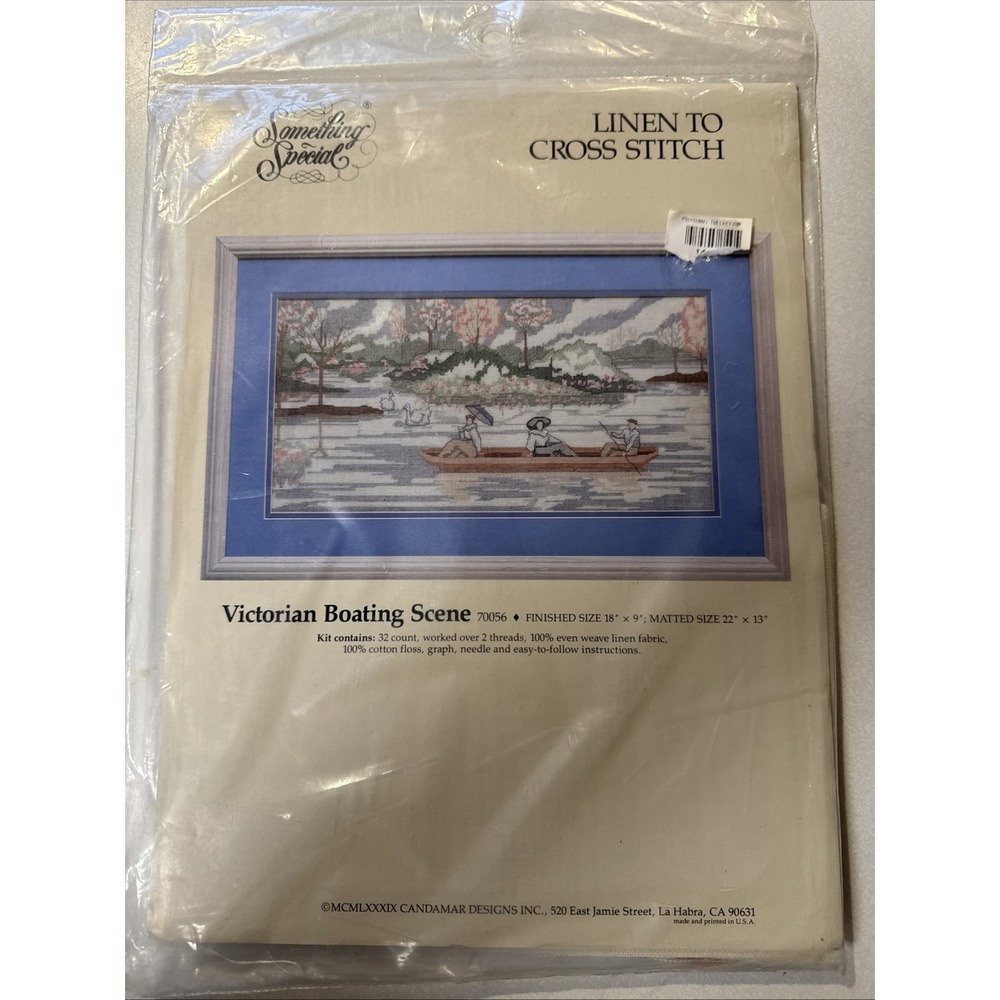 VTG Cross Stitch Embroidery Craft Kit Victorian‎ Boating Scene-Something Special